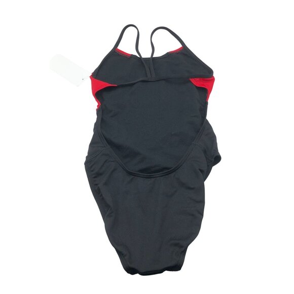The Finals TYR Surf Splice Swan Back One Piece Swimsuit Colorblock Black Red 30 - Picture 4 of 6